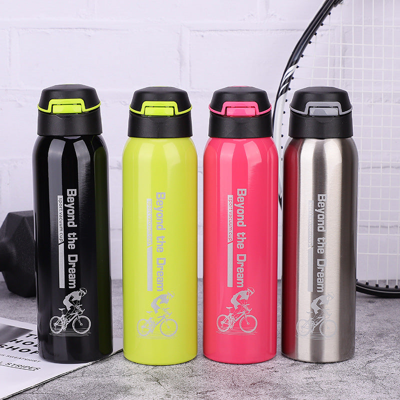 Heat preservation and cooling double stainless steel bike water bottles in black, green, pink, and silver with 500ml capacity