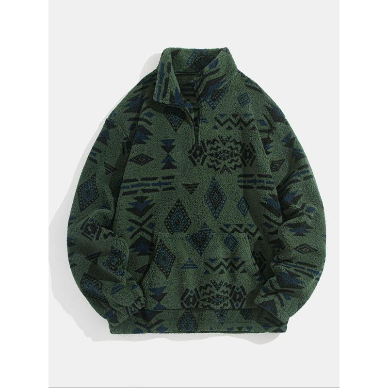 Men's Ethnic-pattern Zip-up Plush Hoodie