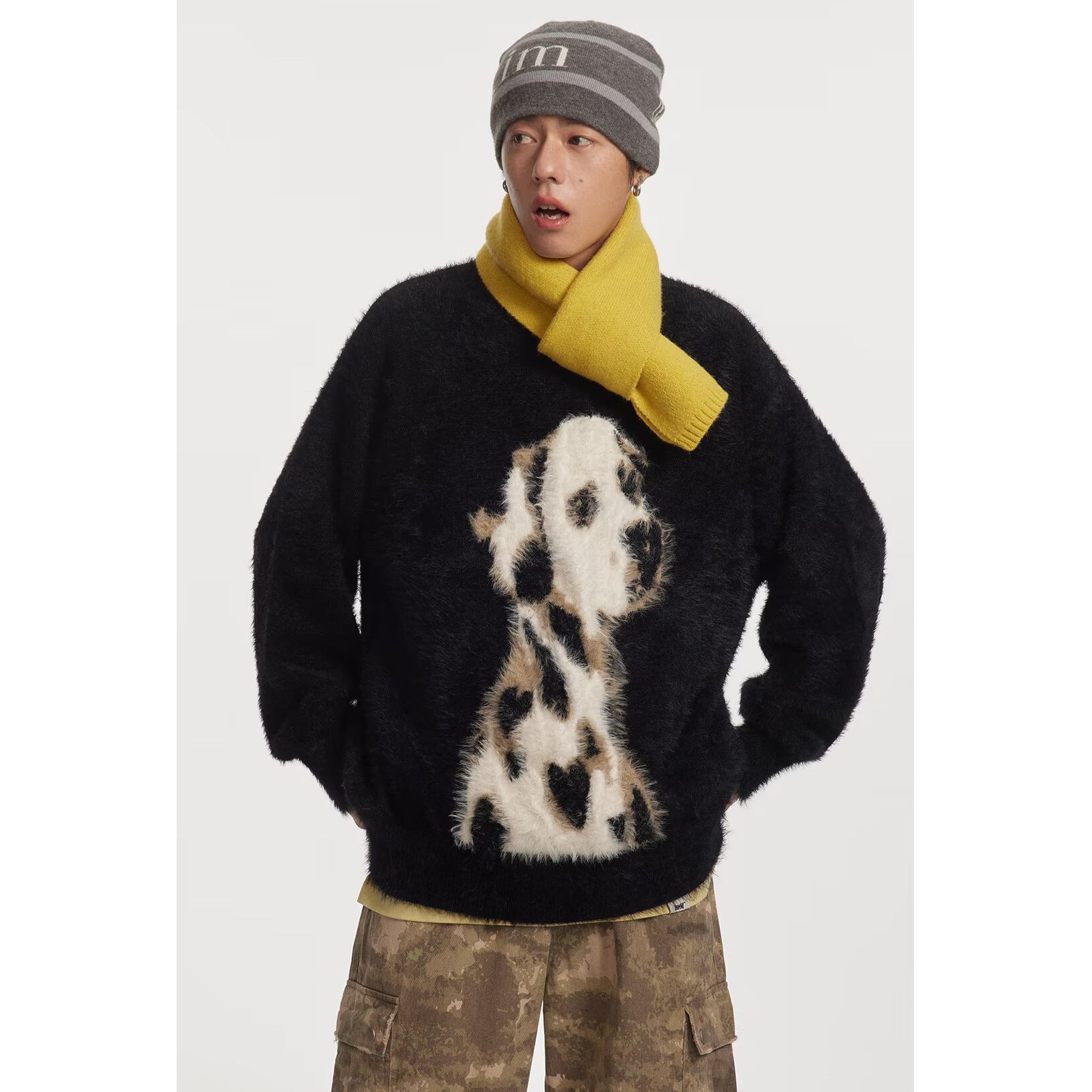 Puppy Jacquard Mink Cashmere Knitted Sweater For Men
