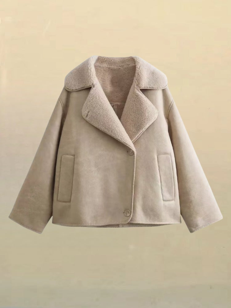 Vintage Lambswool Lapel Long-sleeve Jacket For Women
