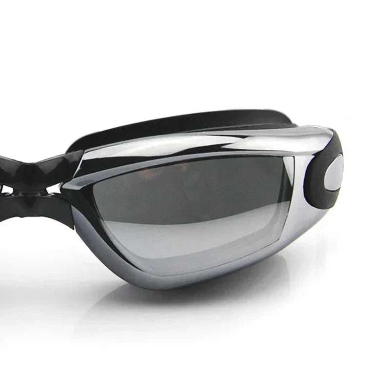 Swimming goggles for men and women with anti-fog, UV protection, waterproof silicone, and adjustable strap